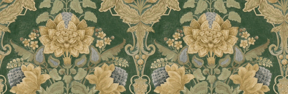 Sabyasachi Landour Damask wallpaper in Deep Emerald, VRSA