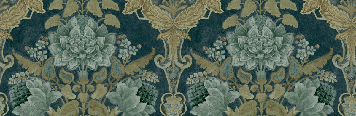 Sabyasachi Landour Damask wallpaper in Indigo, VRSA