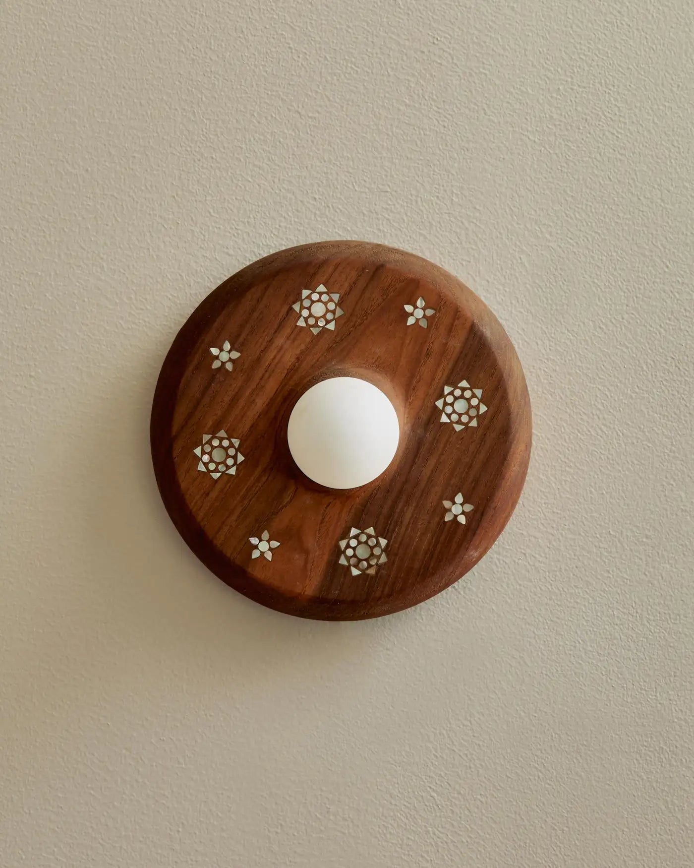 Teak and Mother of Pearl Inlay Wall Sconce
