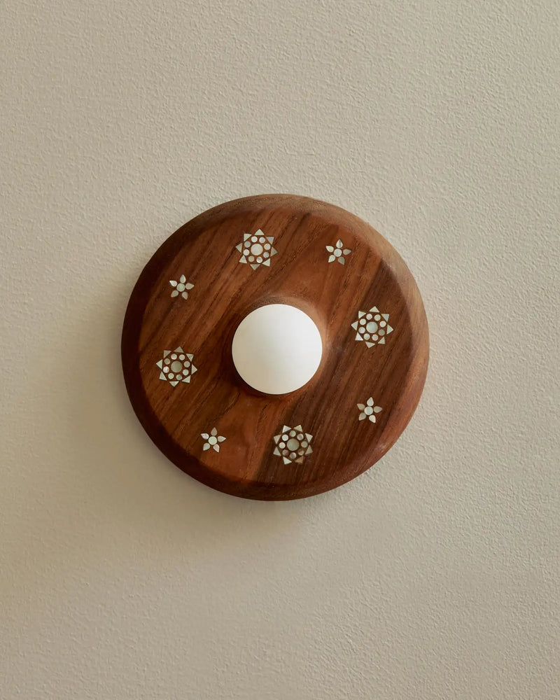 Teak and Mother of Pearl Inlay Wall Sconce