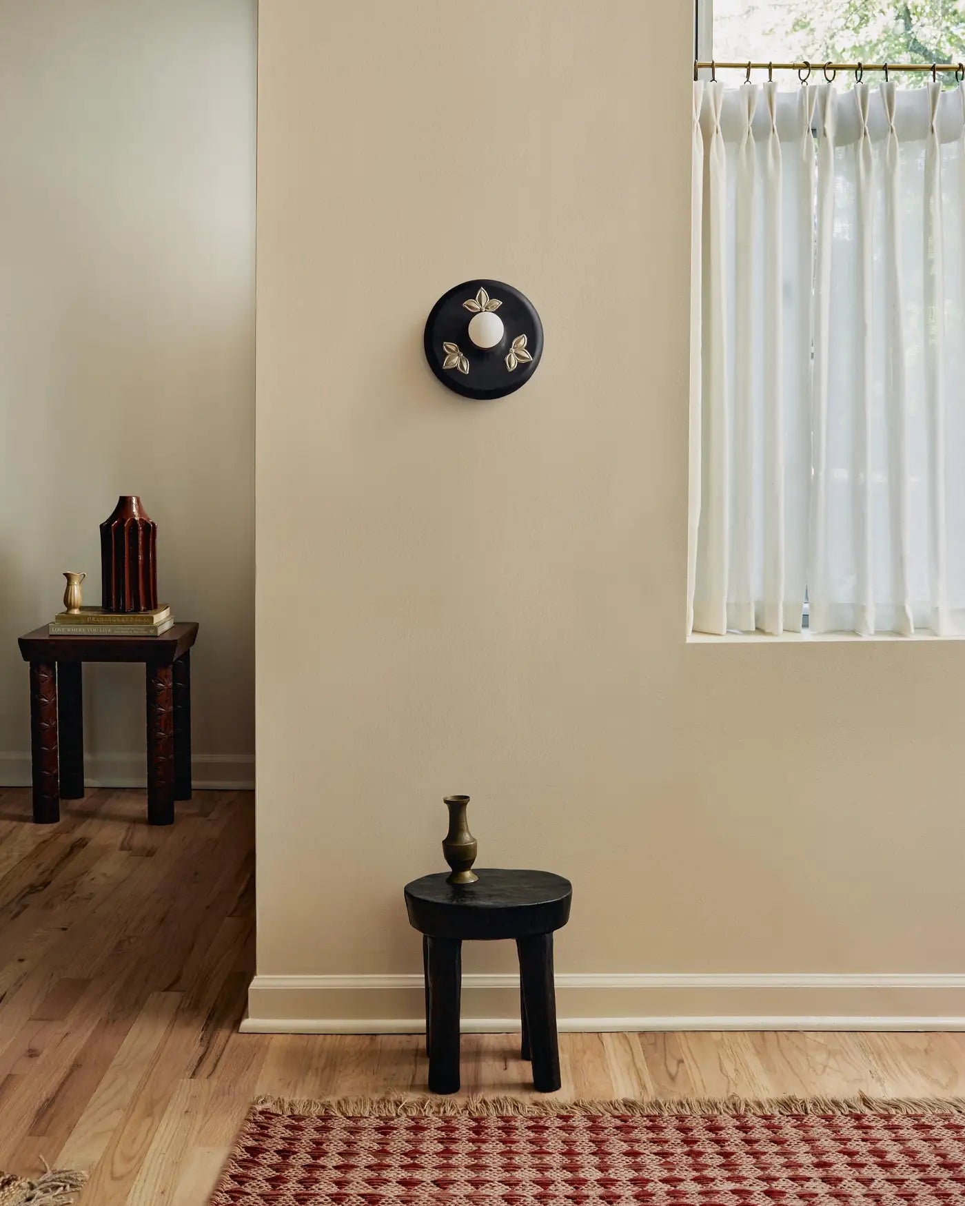 Lotus Blackened Teak Carved Wall Sconce