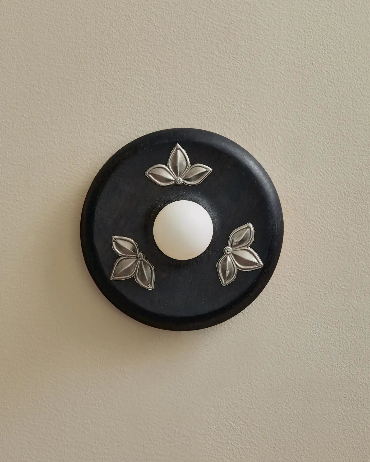 Lotus Blackened Teak Carved Wall Sconce
