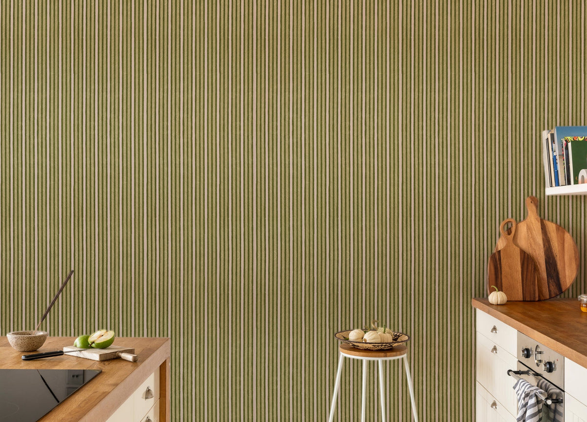 Tropical Stripes wallpaper by Tilla for Nilaya styled in a room, VRSA