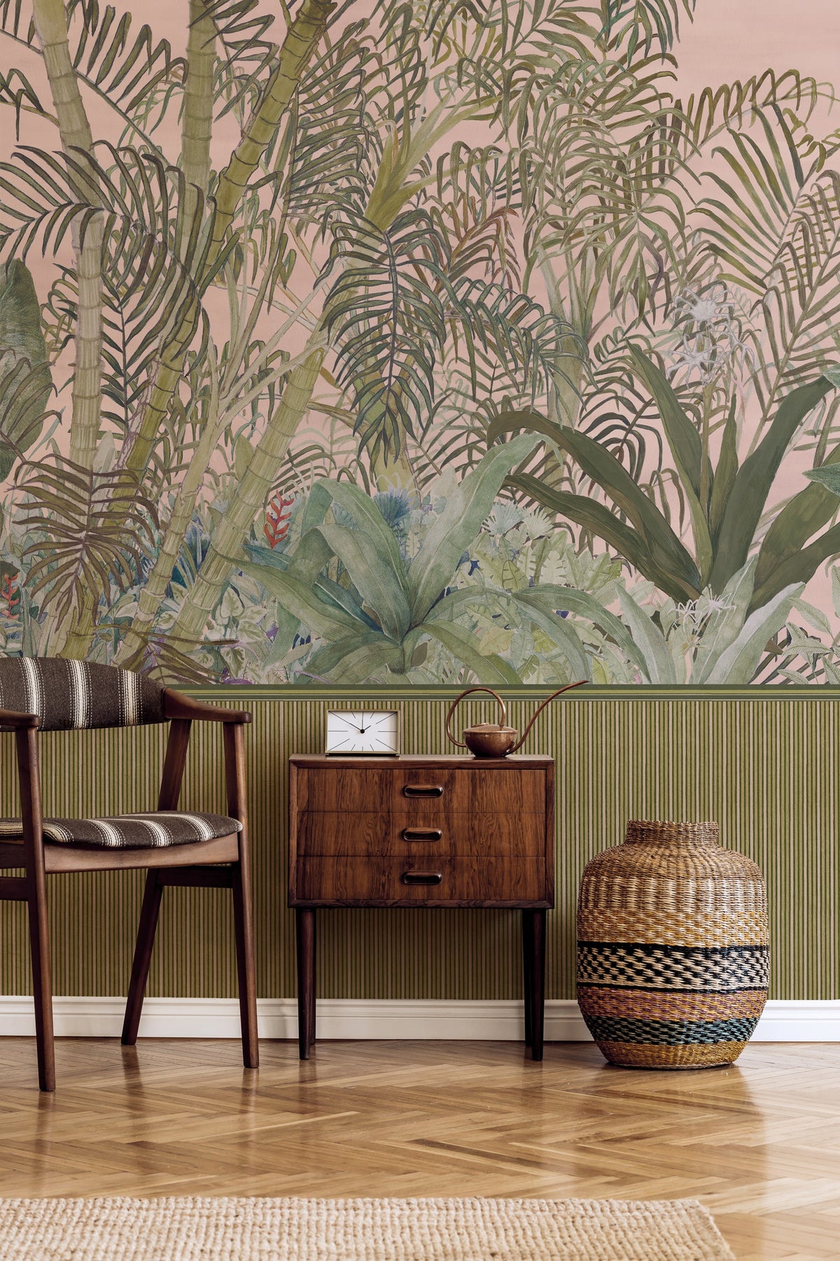 Palm Music wallpaper by Tilla for Nilaya styled in a room, VRSA
