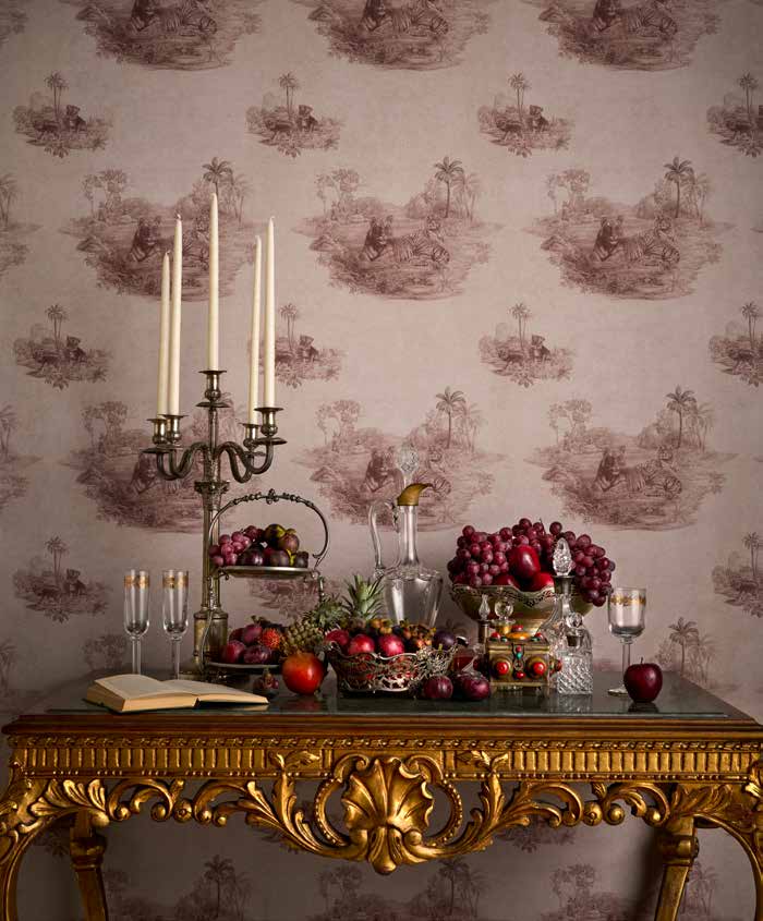 Sabyasachi Sunderbans wallpaper from A Masterful Revival styled in a room, VRSA