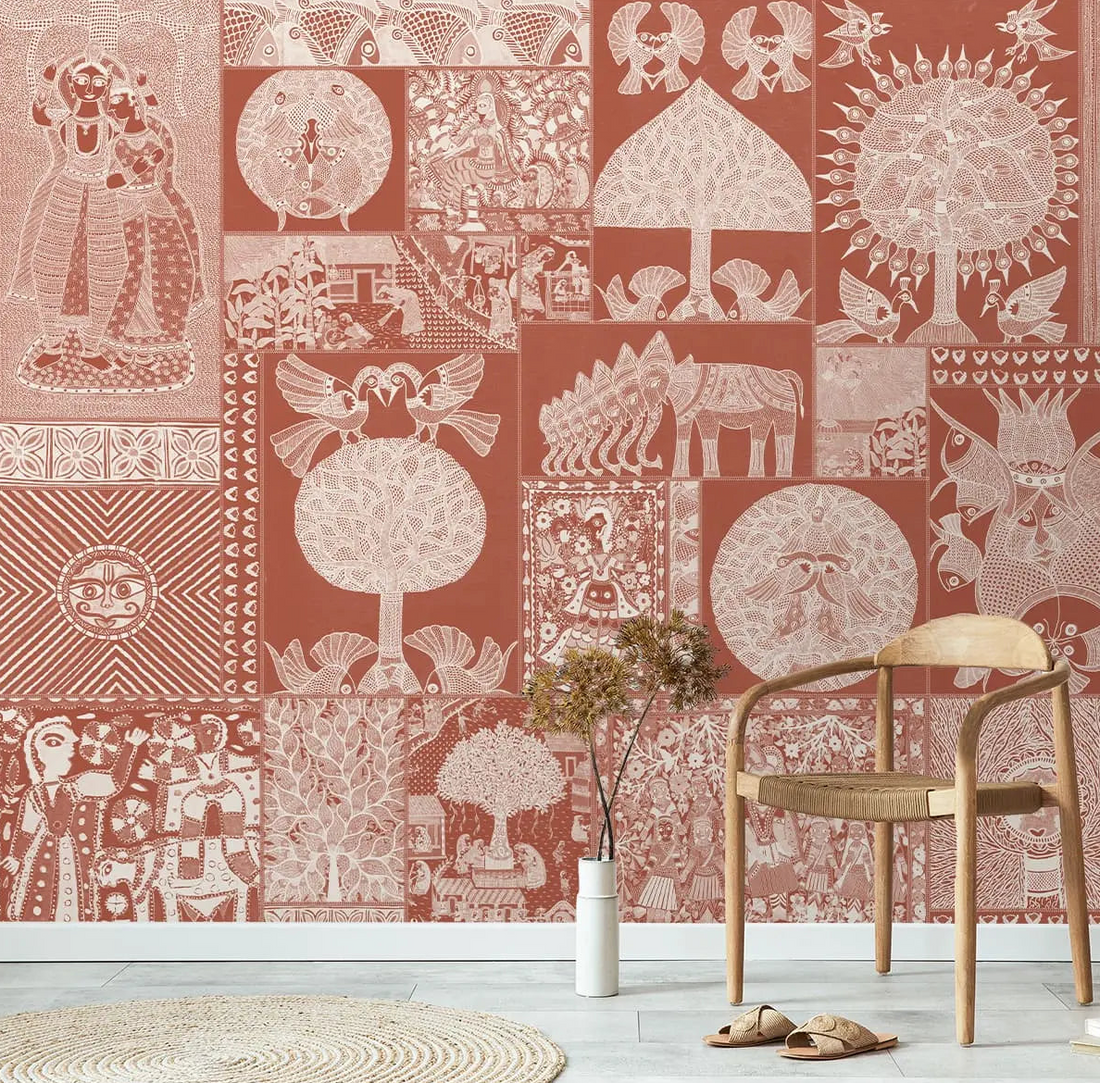 Geet Madhubani Wallpaper | Terracotta Art for Your Walls