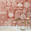 'Geet Madhubani' Wallpaper in Terracotta