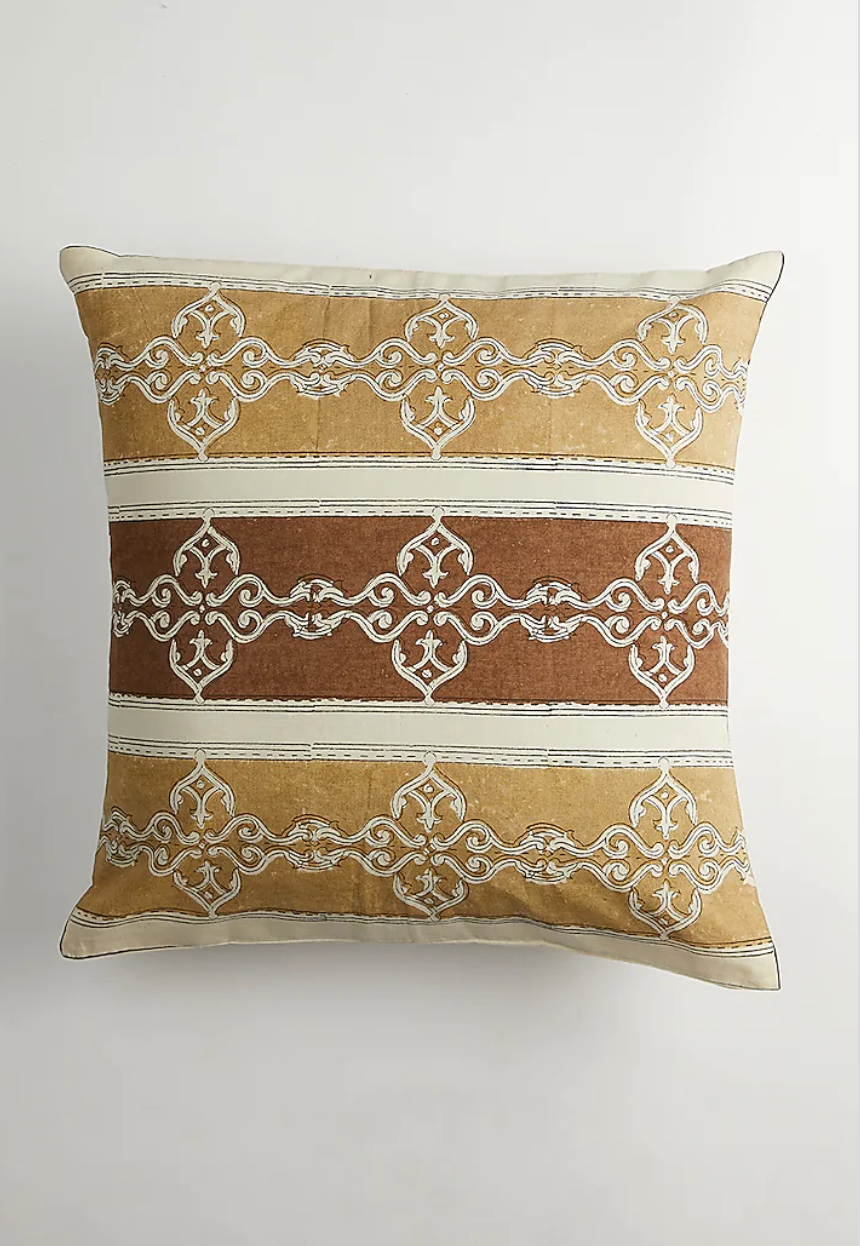 Beige & Brown Hand Block Printed Cushion Covers (Set of 2)