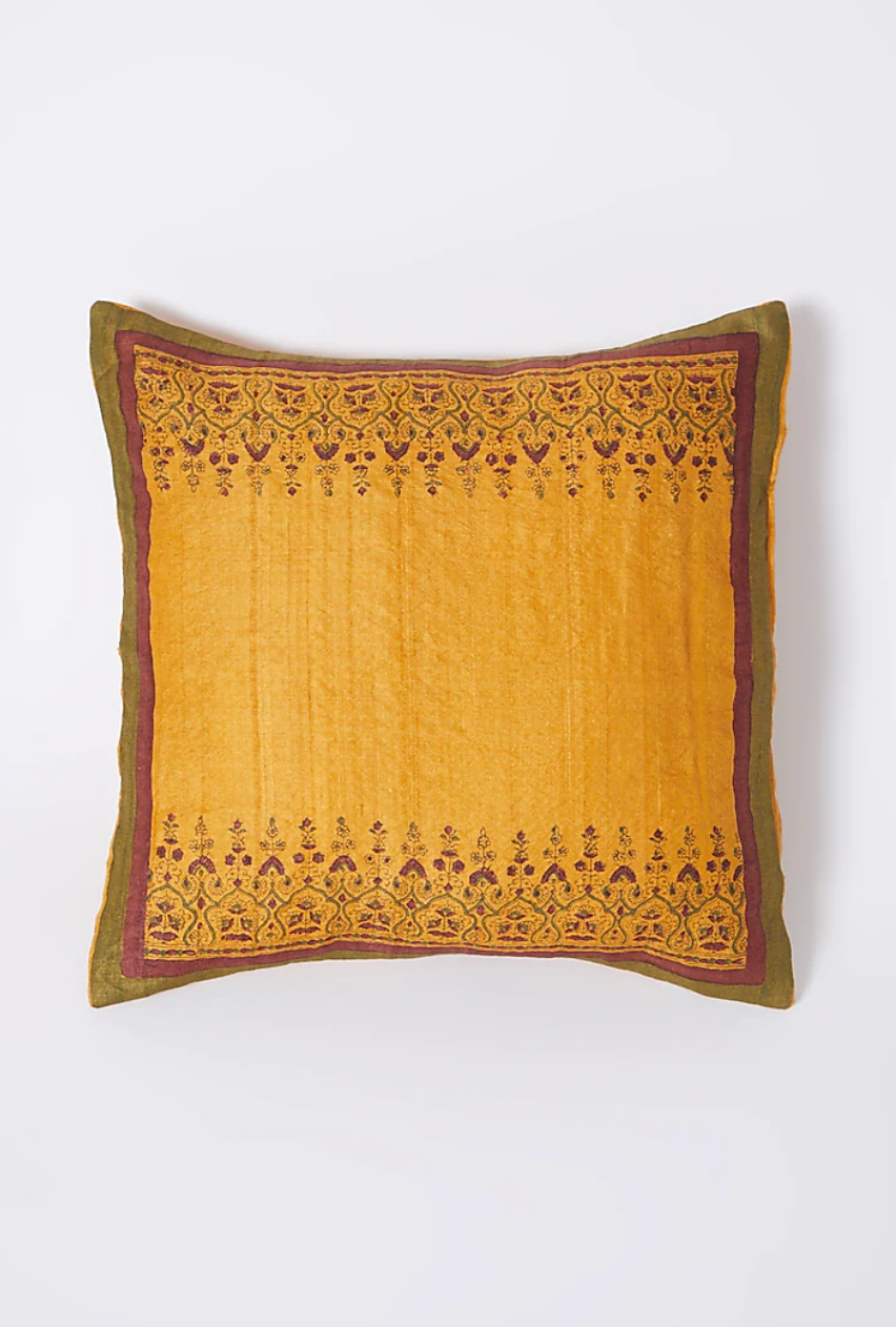 Spectra Yellow Hand Block Printed Cushion Covers (Set of 2)
