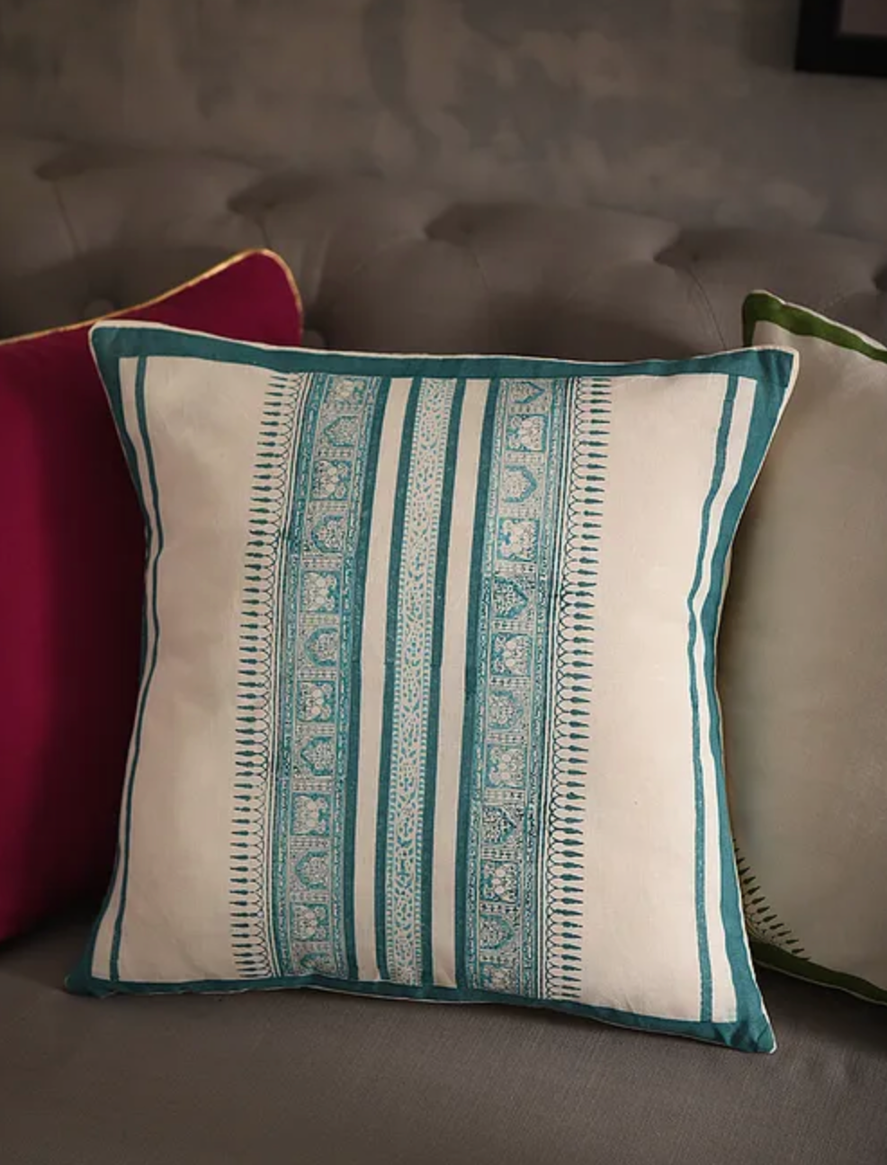 Turquoise Block Print Cushion Covers (Set of 2)