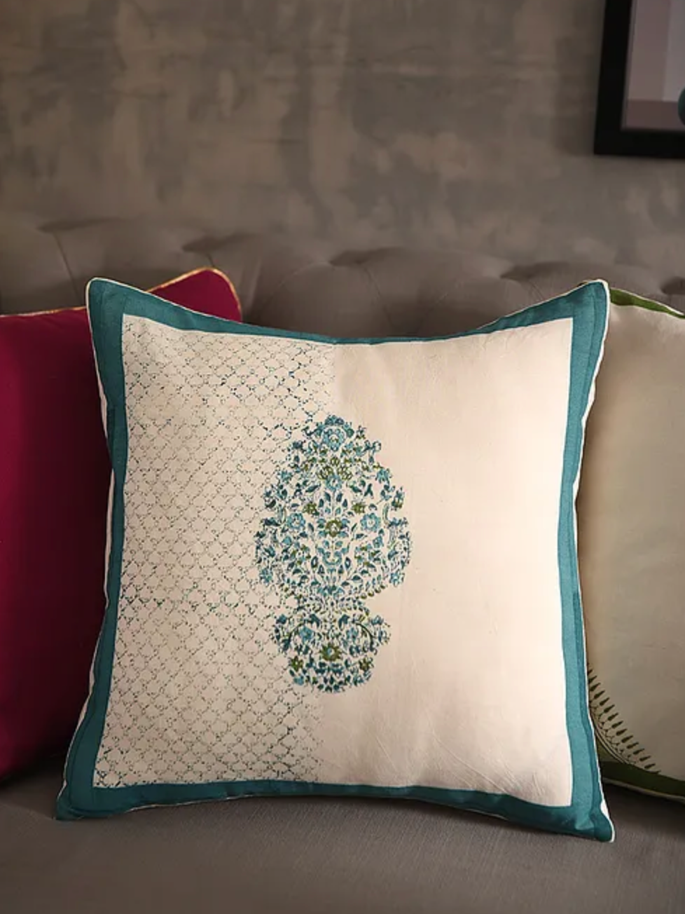 Turquoise and White Block Print Cushion Covers (Set of 2)