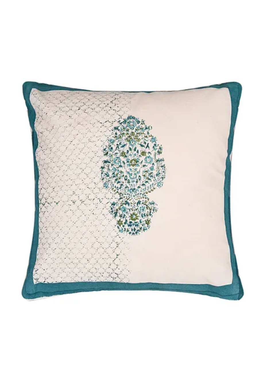 Turquoise and White Block Print Cushion Covers (Set of 2)